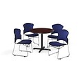 OFM 36 Round Laminate MultiPurpose XSeries Table w/Four Chairs, Mahogany/Navy Chair (PKGBRK0490011)