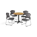 OFM 42 Round Laminate MultiPurpose XSeries Table w/4 Chairs, Oak Table/Gray Chairs (PKGBRK0510013)