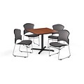 OFM 36 Square Laminate MultiPurpose XSeries Table w/Four Chairs, Cherry/Gray Chair (PKGBRK0500001)