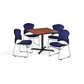 OFM 36 Square Laminate MultiPurpose XSeries Table w/Four Chairs, Cherry/Navy Chair (PKGBRK0500003)