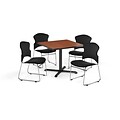 OFM 36 Square Laminate MultiPurpose XSeries Table w/Four Chairs, Cherry/Black Chair (PKGBRK0500004)