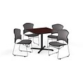 OFM 42 Square Laminate MultiPurpose X-Series Table w/Four Chairs, Mahogany/Gray Chair (845123057889)