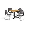 OFM 42 Square Laminate MultiPurpose XSeries Table w/4 Chairs, Oak Table/Gray Chairs (PKGBRK0520013)