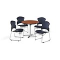 OFM 36 Round Laminate MultiPurpose Flip-Top Table w/4 Chairs, Cherry/Navy Chairs (PKG-BRK-053-0004)