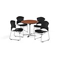 OFM 42 Round Laminate MultiPurpose FlipTop Table w/4 Chairs, Cherry/Black Chairs (PKGBRK0550005)