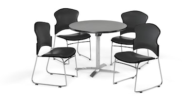 OFM 42 Round Laminate MultiPurpose FlipTop Table w/4 Chairs, Gray Nebula/Charcoal Chairs