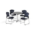 OFM 42 Round Laminate MultiPurpose FlipTop Table w/4 Chairs, Gray Nebula/Navy Chairs (845123058442)