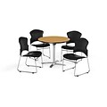 OFM 36 Round Laminate MultiPurpose Flip-Top Table w/Four Chairs, Oak/Black Chair (PKG-BRK-053-0020)