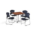 OFM 42 Square Laminate MultiPurpose FlipTop Table w/4 Chairs, Cherry/Navy Chairs (PKGBRK0560004)