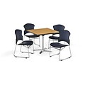 OFM 36 Square Laminate MultiPurpose FlipTop Table w/4 Chairs, Oak Table/Navy Chairs (PKGBRK0540019)
