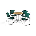 OFM 36 Round Laminate Multi-Purpose Table with Four Chairs, Oak Table/Teal Chair (PKG-BRK-057-0016)