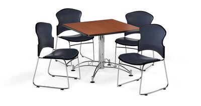 OFM 42 Square Laminate Multi-Purpose Table w/4 Chairs, Cherry Table/Navy Chairs (PKG-BRK-060-0004)
