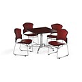 OFM 36 Square Laminate MultiPurpose Table w/4 Chairs, Mahogany Table/Wine Chairs (PKGBRK0580012)