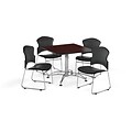 OFM 36 Square Laminate MultiPurpose Table w/4 Chairs, Mahogany/Charcoal Chairs (PKGBRK0580013)