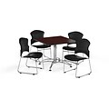 OFM 36 Square Laminate MultiPurpose Table w/Four Chairs, Mahogany Table/Black Chair (PKGBRK0580015)