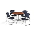 OFM 42 Round Laminate Multi-Purpose Table w/4 Chairs, Cherry Table/Navy Chairs (PKG-BRK-059-0004)