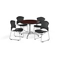 OFM 42 Round Laminate MultiPurpose Table w/4 Chairs, Mahogany Table/Charcoal Chairs (PKGBRK0590013)