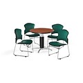 OFM 42 Round Laminate MultiPurpose MeshBase Table w/4 Chairs, Cherry/Teal Chairs (PKGBRK0630001)