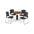 OFM 42 Round Laminate MultiPurpose MeshBase Table w/Four Chairs, Cherry/Charcoal Chair