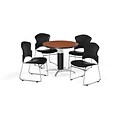 OFM 42 Round Laminate MultiPurpose MeshBase Table w/Four Chairs, Cherry/Black Chair (PKGBRK0630005)