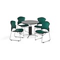 OFM 42 Round Laminate MultiPurpose MeshBase Table w/4 Chairs, Gray Nebula/Teal Chairs