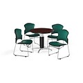 OFM 42 Round Laminate MultiPurpose MeshBase Table w/Four Chairs, Mahogany/Teal Chair