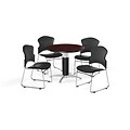 OFM 42 Round Laminate MultiPurpose MeshBase Table w/Four Chairs, Mahogany/Charcoal Chair