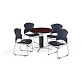 OFM 36 Round Laminate MultiPurpose MeshBase Table w/4 Chairs, Mahogany/Navy Chairs (PKGBRK0610014)