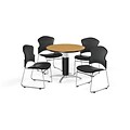 OFM 36 Round Laminate MultiPurpose MeshBase Table w/4 Chairs, Oak/Charcoal Chairs (PKGBRK0610018)