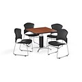 OFM 36 Square Laminate MultiPurpose MeshBase Table w/4 Chairs, Cherry/Charcoal Chairs