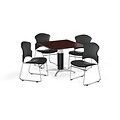 OFM 42 Square Laminate MultiPurpose MeshBase Table w/4 Chairs, Mahogany/Charcoal