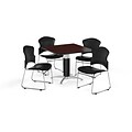 OFM 42 Square Laminate MultiPurpose MeshBase Table w/Four Chairs, Mahogany/Black Chair