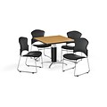 OFM 42 Square Laminate MultiPurpose MeshBase Table w/4 Chairs, Oak/Charcoal Chairs (PKGBRK0640018)