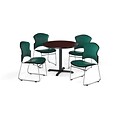 OFM 42 Round Laminate MultiPurpose XSeries Table w/Four Chairs, Mahogany/Teal Chair (PKGBRK0670011)