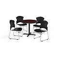 OFM 42 Round Laminate MultiPurpose X-Series Table w/Four Chairs, Mahogany/Black Chair (845123060902)
