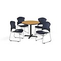 OFM 42 Round Laminate Multi-Purpose X-Series Table w/Four Chairs, Oak/Navy Chair (PKG-BRK-067-0019)