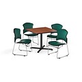 OFM 36 Square Laminate MultiPurpose XSeries Table w/4 Chairs, Cherry/Teal Chairs (PKGBRK0660001)