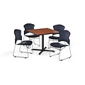 OFM 36 Square Laminate MultiPurpose XSeries Table w/Four Chairs, Cherry/Navy Chair (PKGBRK0660004)