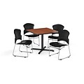 OFM 42 Square Laminate MultiPurpose XSeries Table w/Four Chairs, Cherry/Black Chair (PKGBRK0680005)
