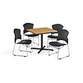 OFM 36 Square Laminate MultiPurpose XSeries Table w/Four Chairs, Oak/Charcoal Chair (PKGBRK0660018)