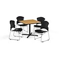 OFM 42 Square Laminate Multi-Purpose X-Series Table w/4 Chairs, Oak/Black Chairs (PKG-BRK-068-0020)