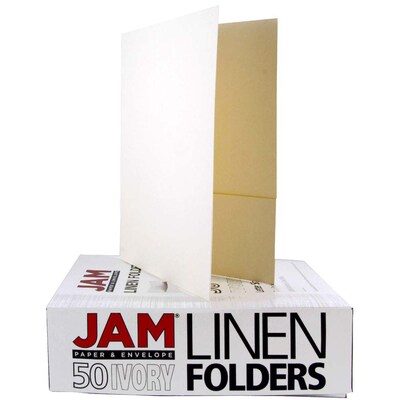 JAM Paper 2-Pocket Textured Linen Business Folders, Ivory, 25/Pack (386LIVA)