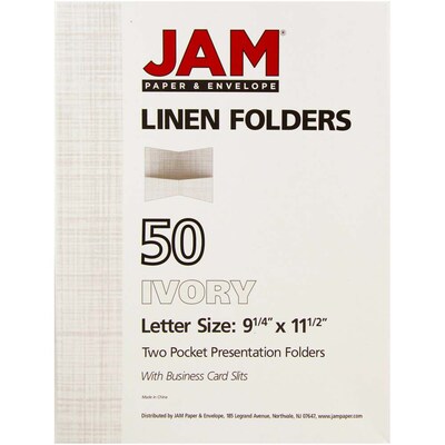 JAM Paper 2-Pocket Textured Linen Business Folders, Ivory, 25/Pack (386LIVA)