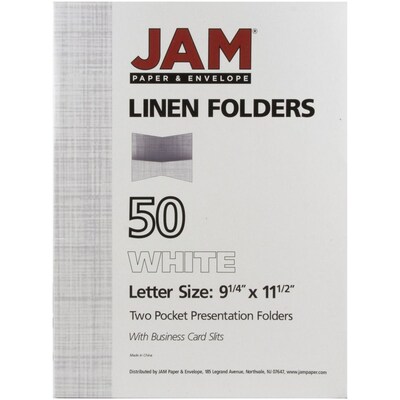JAM Paper® Two-Pocket Textured Linen Business Folders, White, Bulk 25/Pack (386LWHA)