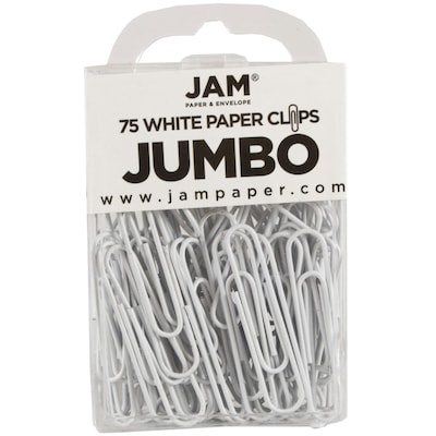 JAM Paper Jumbo Paper Clips, White, 3 Packs of 75 (2184934B)