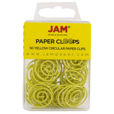 JAM Paper® Vinyl Circular Colored Papercloops, Yellow Round Paper Clips, 50/Pack (2187140)