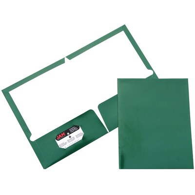 JAM Paper Glossy 2-Pocket Portfolio Folder, Green, 6/Pack (5042560d)