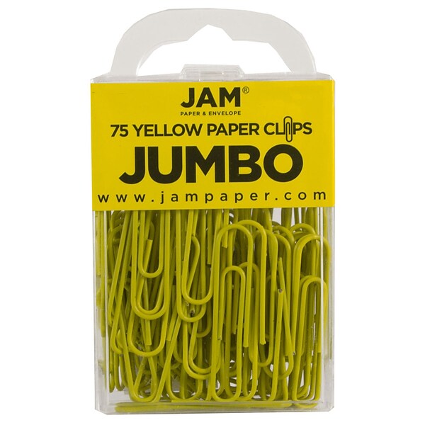 JAM Paper® Vinyl Colored Jumbo Paper Clips, Large, Yellow, 75/Pack (42182236)