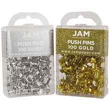 JAM Paper Push Pins, Gold/Silver, 200/Carton (322419056)