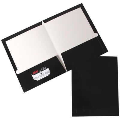 JAM Paper® Laminated Two-Pocket Glossy Presentation Folders, Black, Bulk 50/Box (385GBLC)